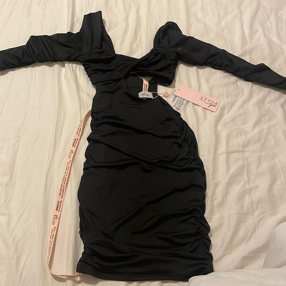 Oh polly SWEET NOTHING long sleeve mini dress in black homecoming/school dance.